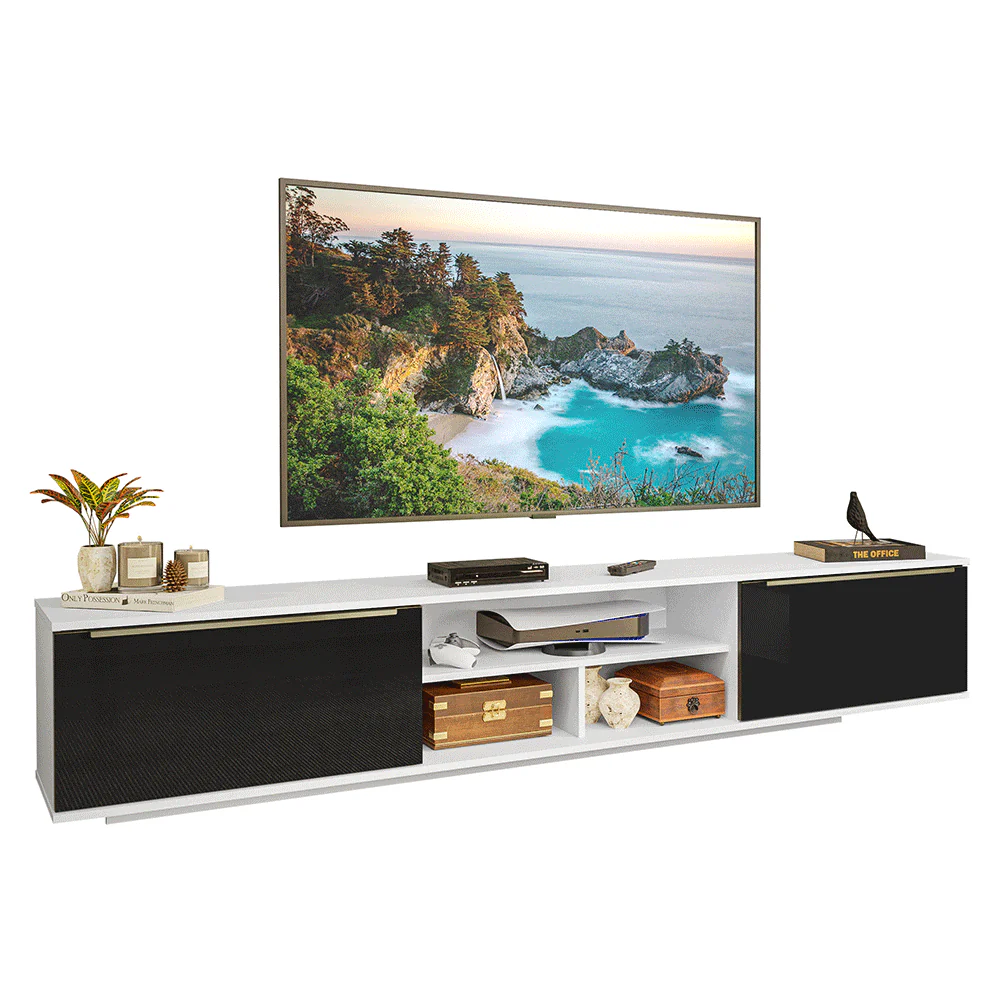 Rack Flotante para TV hasta 80 Pulgadas 218 cm 2 Puertas Blanco/Negro Lux Madesa - Image 3