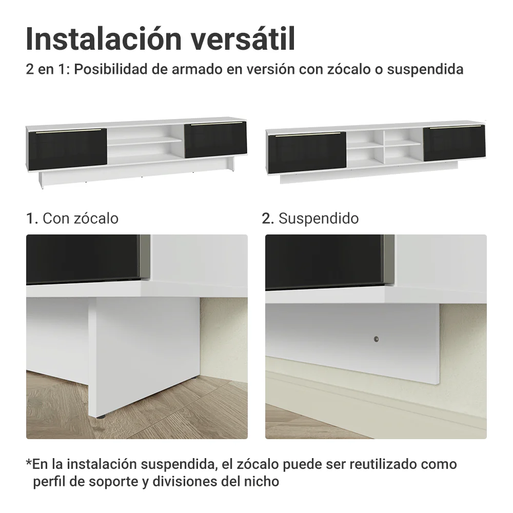 Rack Flotante para TV hasta 80 Pulgadas 218 cm 2 Puertas Blanco/Negro Lux Madesa - Image 9