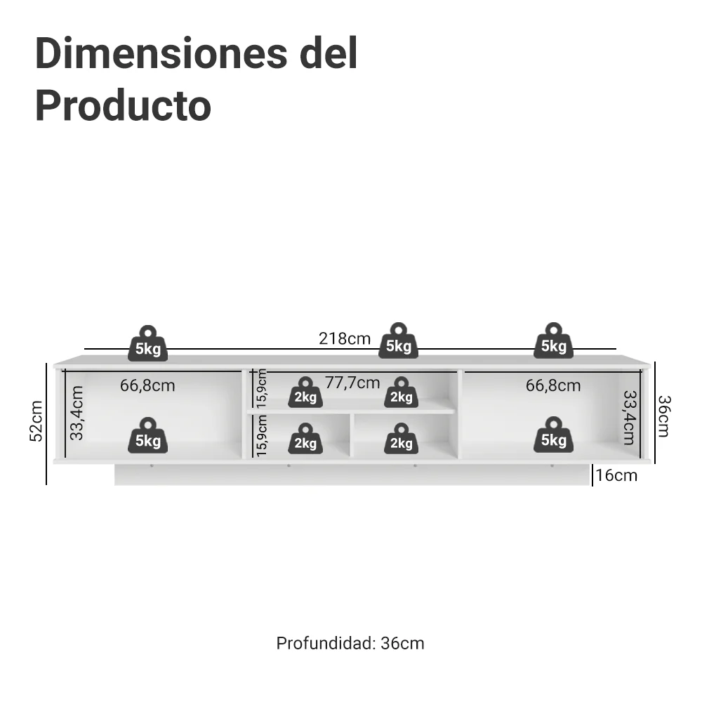 Rack Flotante para TV hasta 80 Pulgadas 218 cm 2 Puertas Blanco/Verde Vik Madesa - Image 2