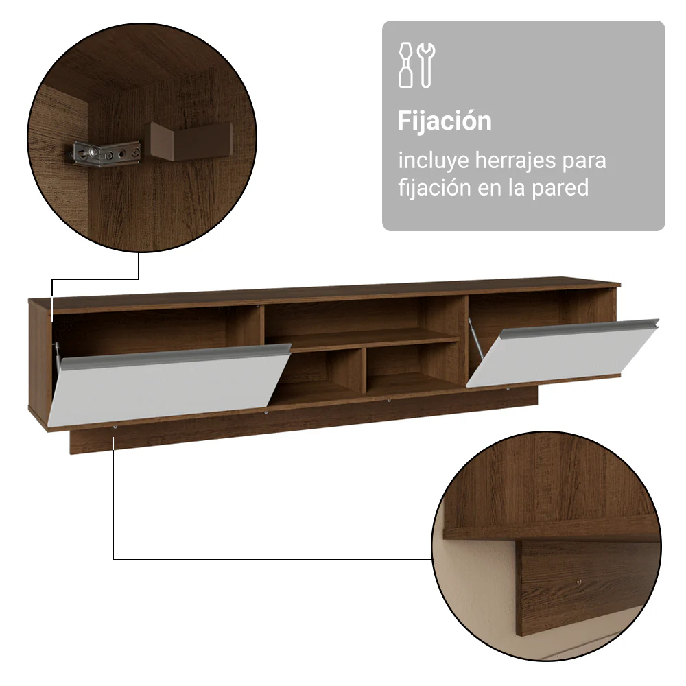 Rack Flotante para TV hasta 80 Pulgadas 218 cm 2 Puertas Marrón/Blanco Glamy Madesa - Image 10