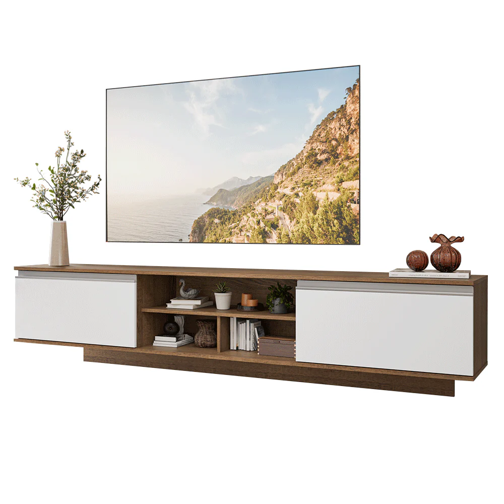 Rack Flotante para TV hasta 80 Pulgadas 218 cm 2 Puertas Marrón/Blanco Glamy Madesa - Image 3