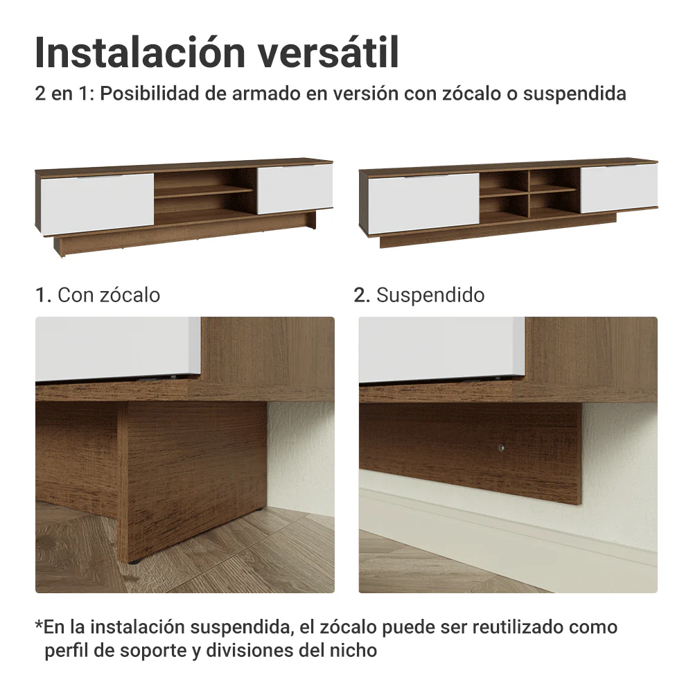 Rack Flotante para TV hasta 80 Pulgadas 218 cm 2 Puertas Marrón/Blanco Stella Madesa - Image 9