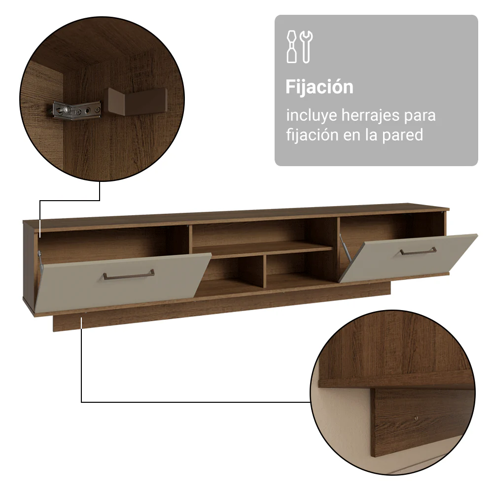 Rack Flotante para TV hasta 80 Pulgadas 218 cm 2 Puertas Marrón/Crema Agata Madesa - Image 10