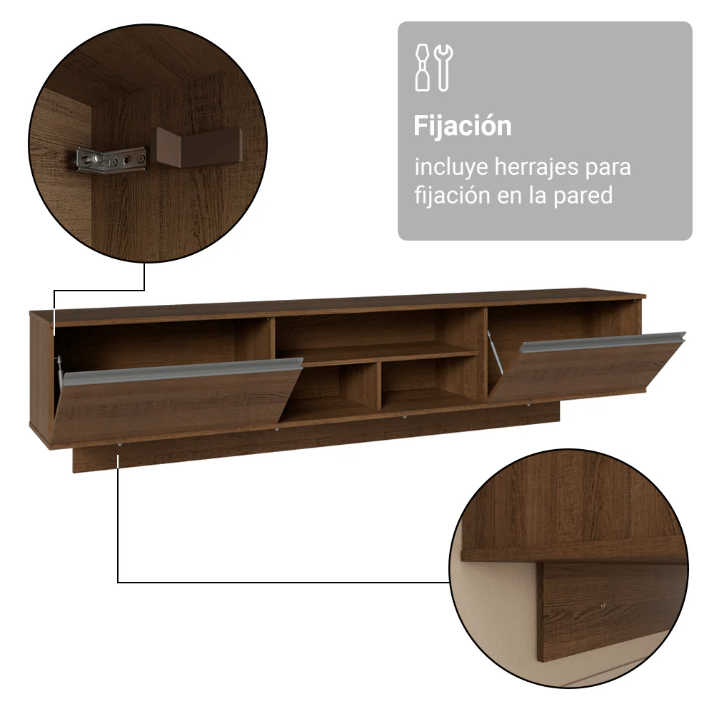 Rack Flotante para TV hasta 80 Pulgadas 218 cm 2 Puertas Marrón Glamy Madesa - Image 10