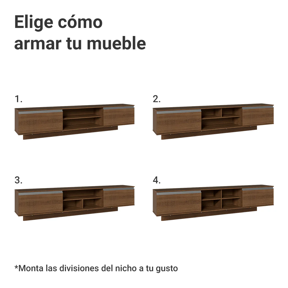 Rack Flotante para TV hasta 80 Pulgadas 218 cm 2 Puertas Marrón Glamy Madesa - Image 6
