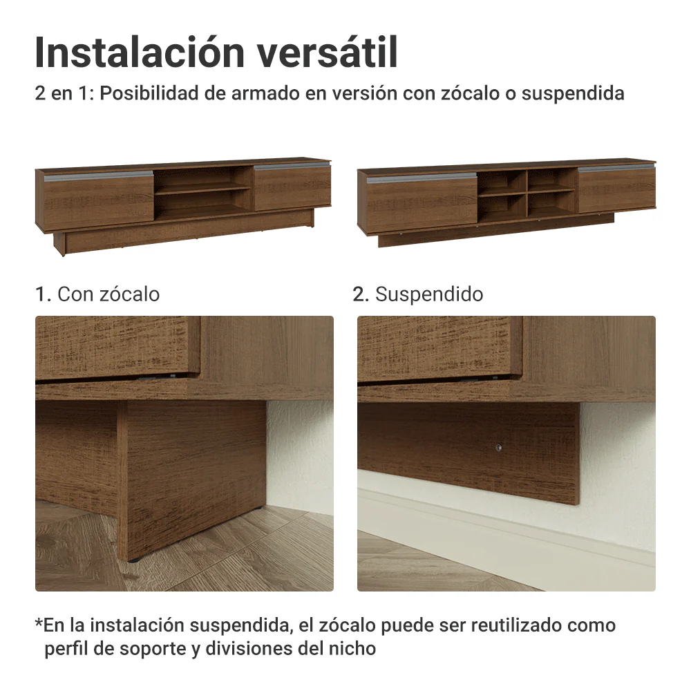 Rack Flotante para TV hasta 80 Pulgadas 218 cm 2 Puertas Marrón Glamy Madesa - Image 9