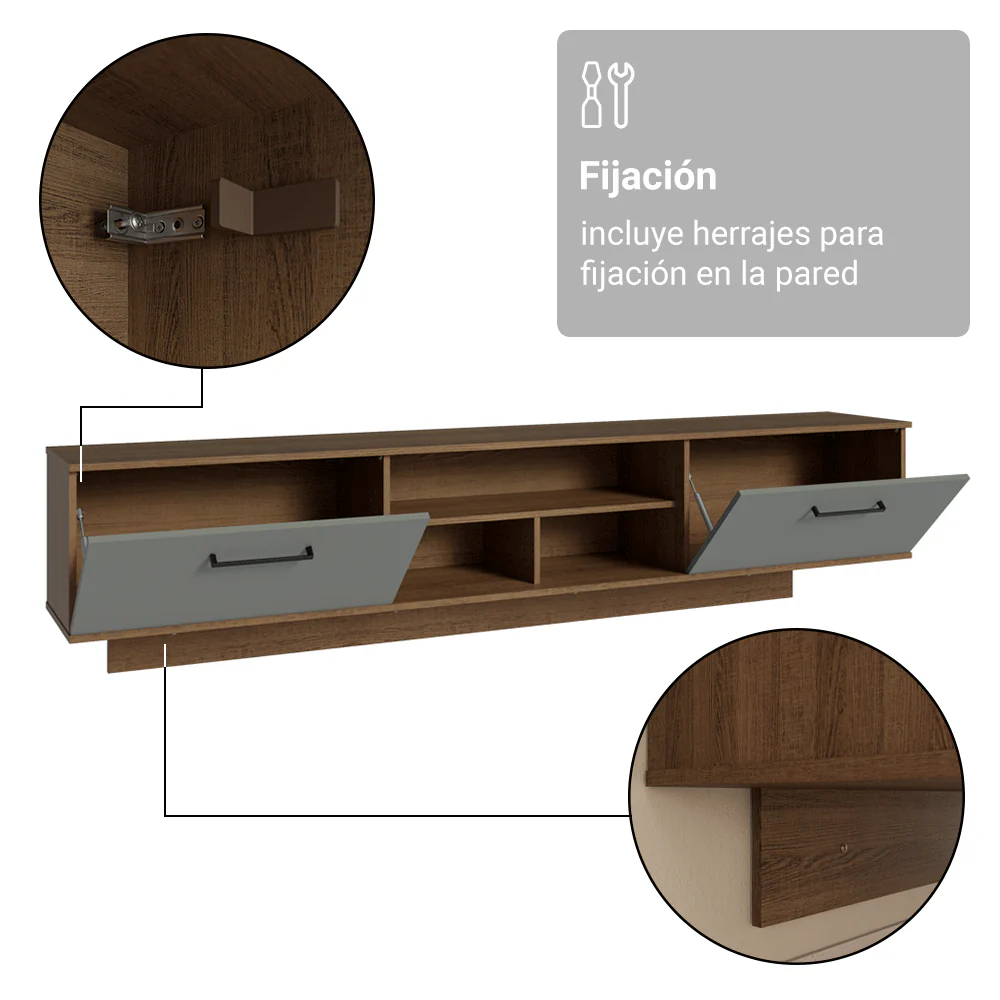 Rack Flotante para TV hasta 80 Pulgadas 218 cm 2 Puertas Marrón/Gris Agata Madesa - Image 10