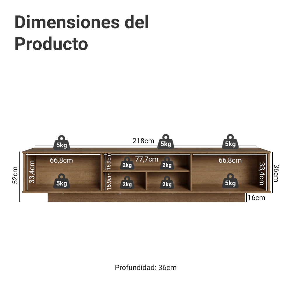 Rack Flotante para TV hasta 80 Pulgadas 218 cm 2 Puertas Marrón/Gris Agata Madesa - Image 2
