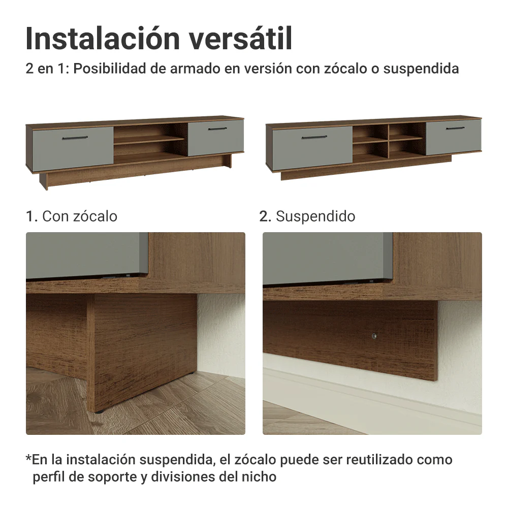 Rack Flotante para TV hasta 80 Pulgadas 218 cm 2 Puertas Marrón/Gris Agata Madesa - Image 9
