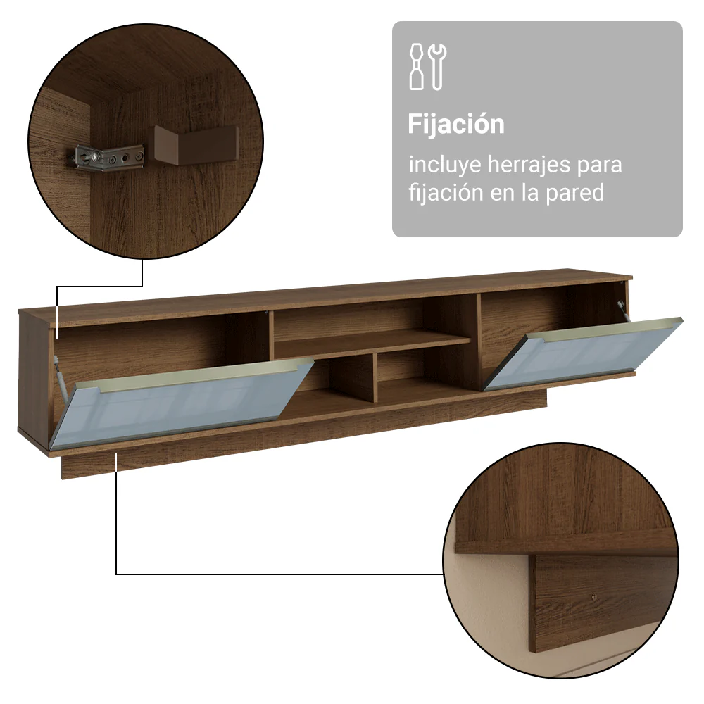 Rack Flotante para TV hasta 80 Pulgadas 218 cm 2 Puertas Marrón/Gris Lux Madesa - Image 10
