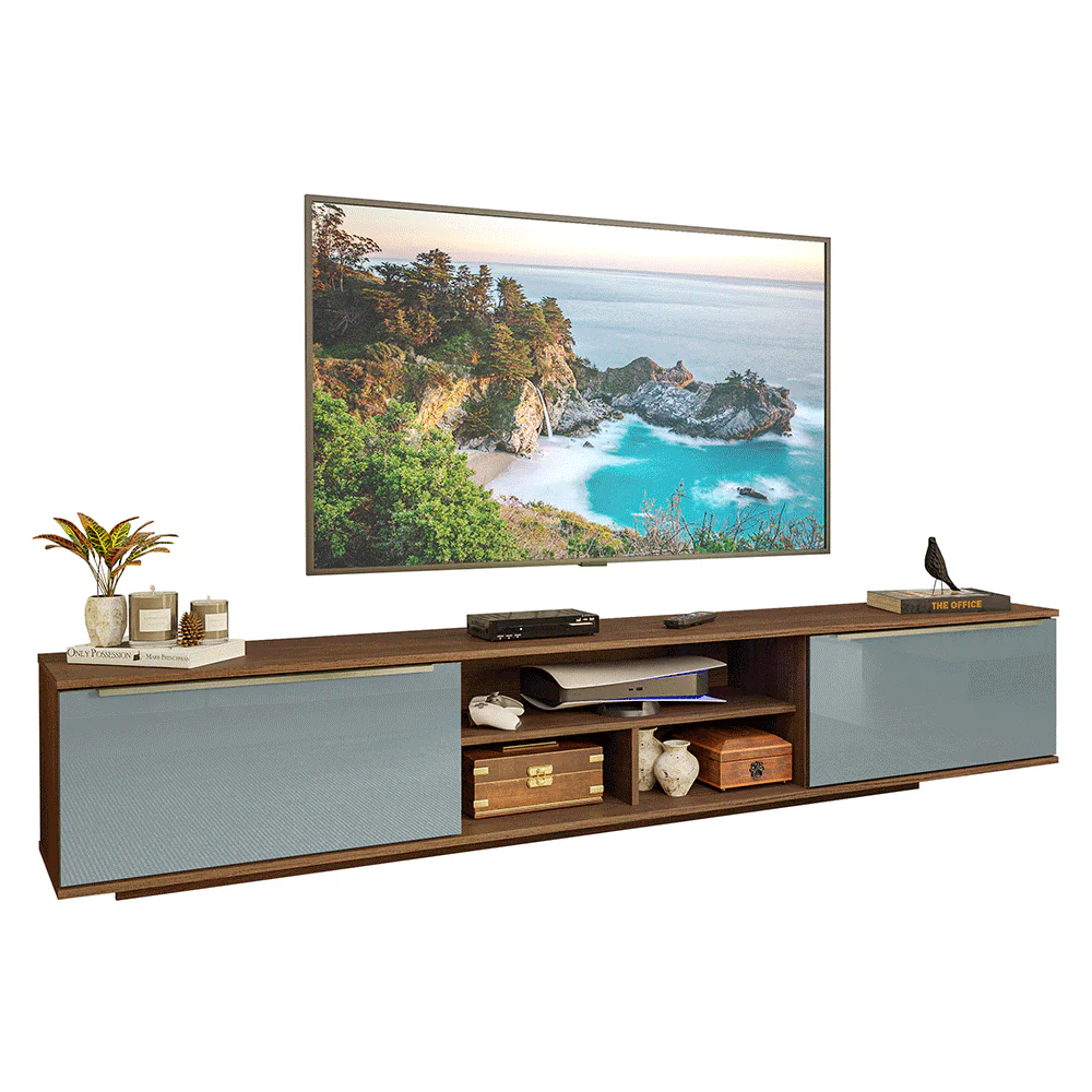 Rack Flotante para TV hasta 80 Pulgadas 218 cm 2 Puertas Marrón/Gris Lux Madesa - Image 3
