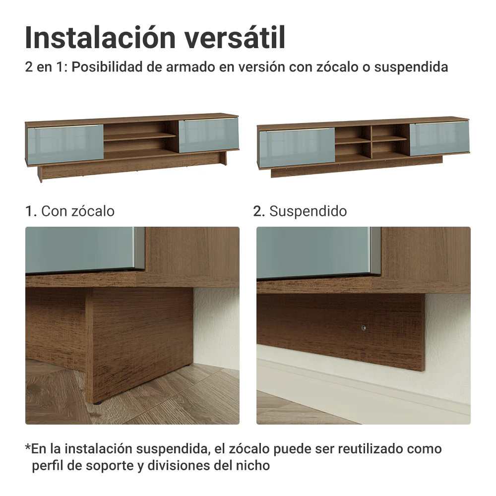 Rack Flotante para TV hasta 80 Pulgadas 218 cm 2 Puertas Marrón/Gris Lux Madesa - Image 9