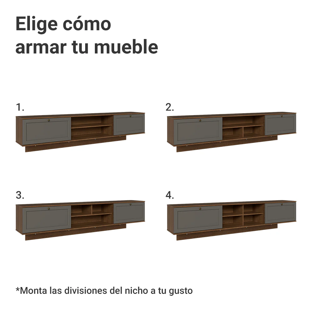 Rack Flotante para TV hasta 80 Pulgadas 218 cm 2 Puertas Marrón/Gris Vik Madesa - Image 7