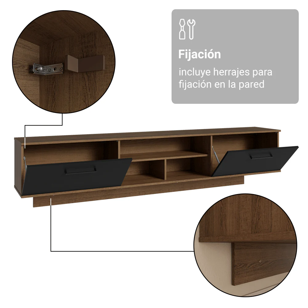 Rack Flotante para TV hasta 80 Pulgadas 218 cm 2 Puertas Marrón/Negro Agata Madesa - Image 10