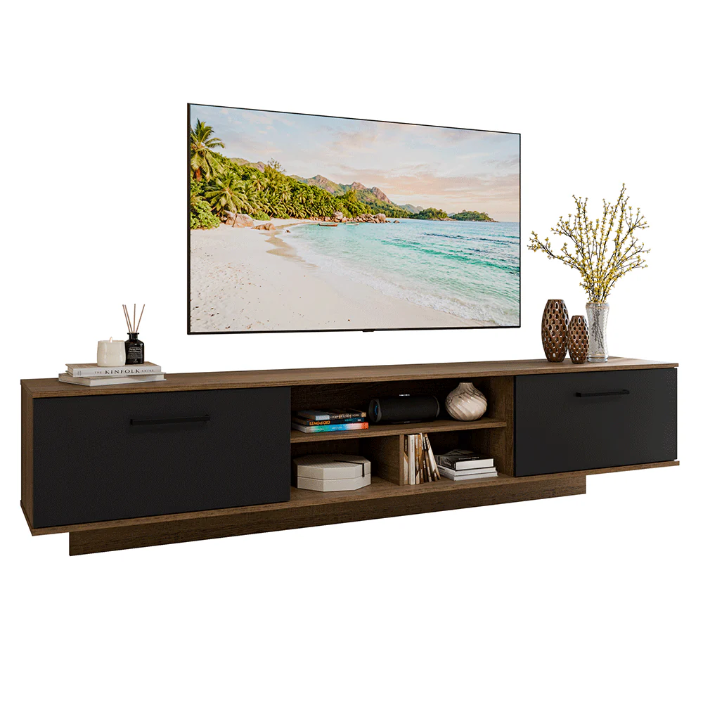 Rack Flotante para TV hasta 80 Pulgadas 218 cm 2 Puertas Marrón/Negro Agata Madesa - Image 3