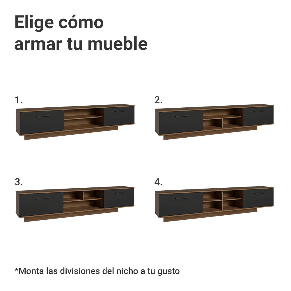 Rack Flotante para TV hasta 80 Pulgadas 218 cm 2 Puertas Marrón/Negro Agata Madesa - Image 6