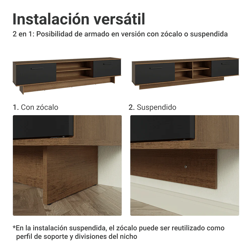 Rack Flotante para TV hasta 80 Pulgadas 218 cm 2 Puertas Marrón/Negro Agata Madesa - Image 9