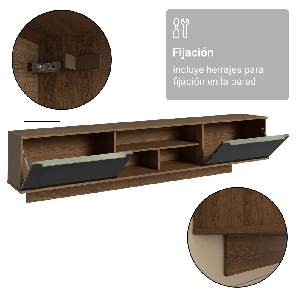Rack Flotante para TV hasta 80 Pulgadas 218 cm 2 Puertas Marrón/Negro Lux Madesa - Image 10