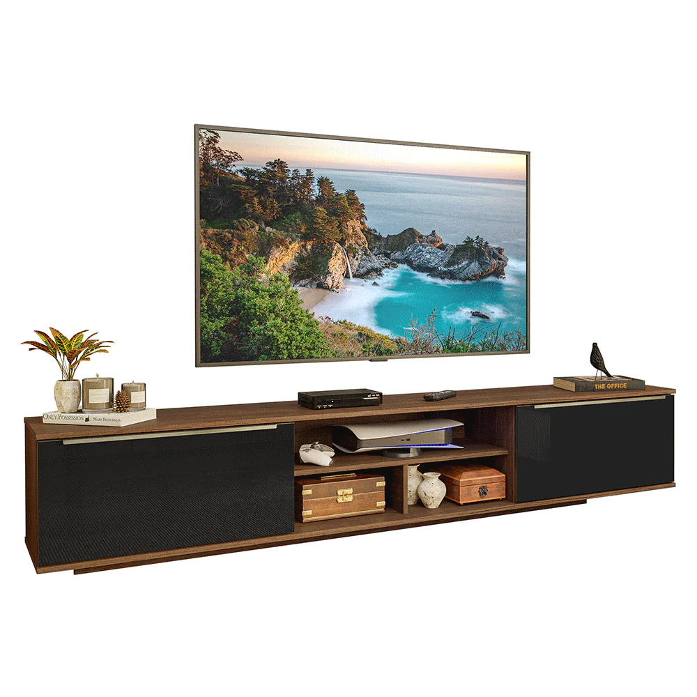 Rack Flotante para TV hasta 80 Pulgadas 218 cm 2 Puertas Marrón/Negro Lux Madesa - Image 3
