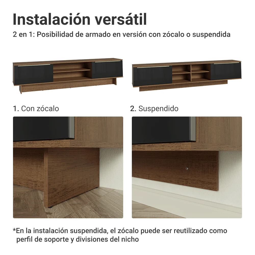 Rack Flotante para TV hasta 80 Pulgadas 218 cm 2 Puertas Marrón/Negro Lux Madesa - Image 9