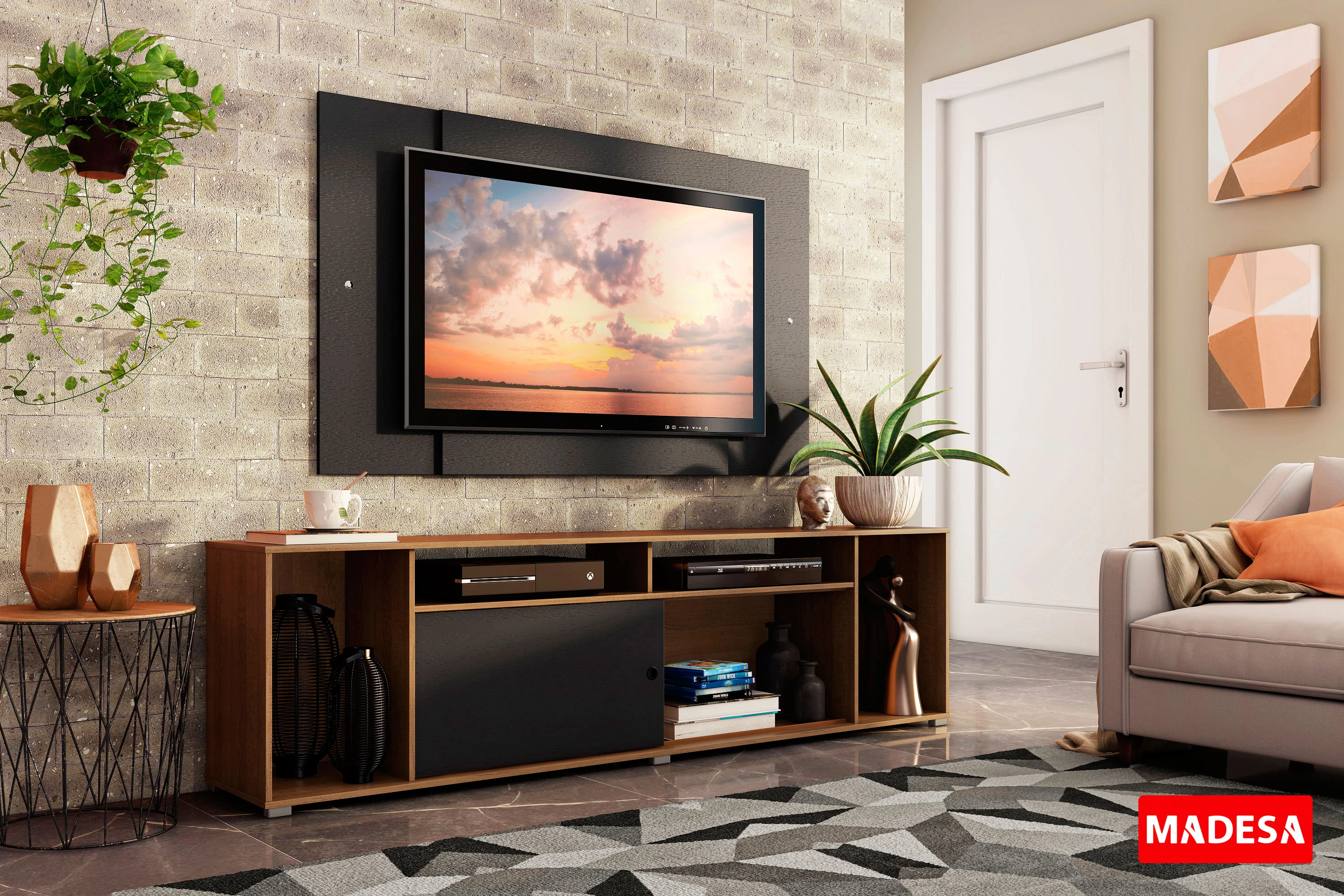 Rack Madesa Cancun con Panel para TV hasta 58 Pulgadas Marrón/Negro - Image 10