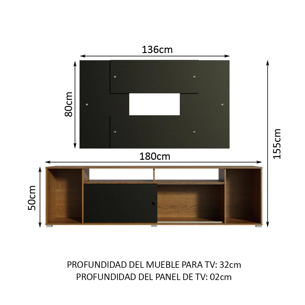 Rack Madesa Cancun con Panel para TV hasta 58 Pulgadas Marrón/Negro - Image 2