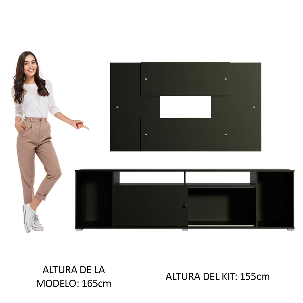 Rack Madesa Cancun con Panel para TV hasta 58 Pulgadas Negro - Image 4