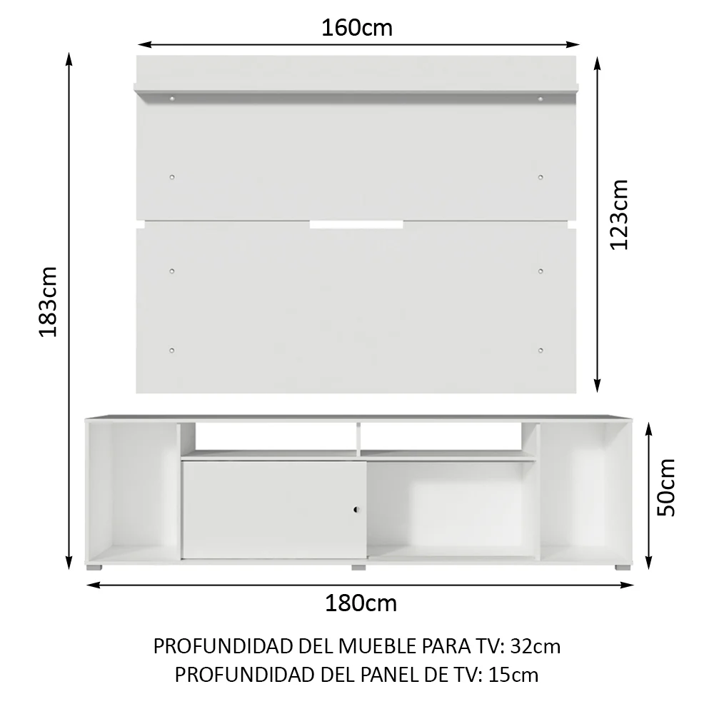 Rack Madesa Cancun con Panel para TV hasta 65 Pulgadas Blanco - Image 2