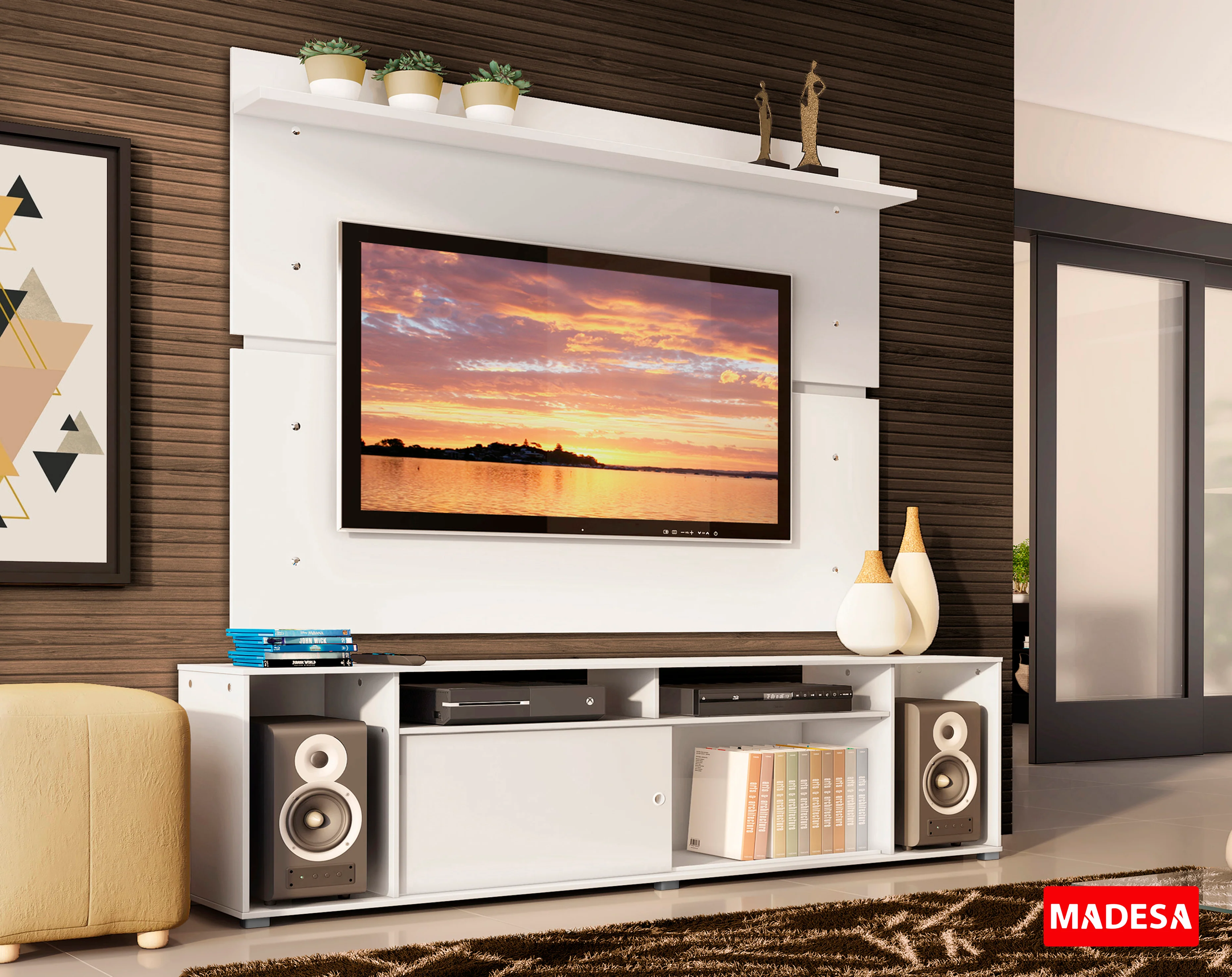 Rack Madesa Cancun con Panel para TV hasta 65 Pulgadas Blanco - Image 9