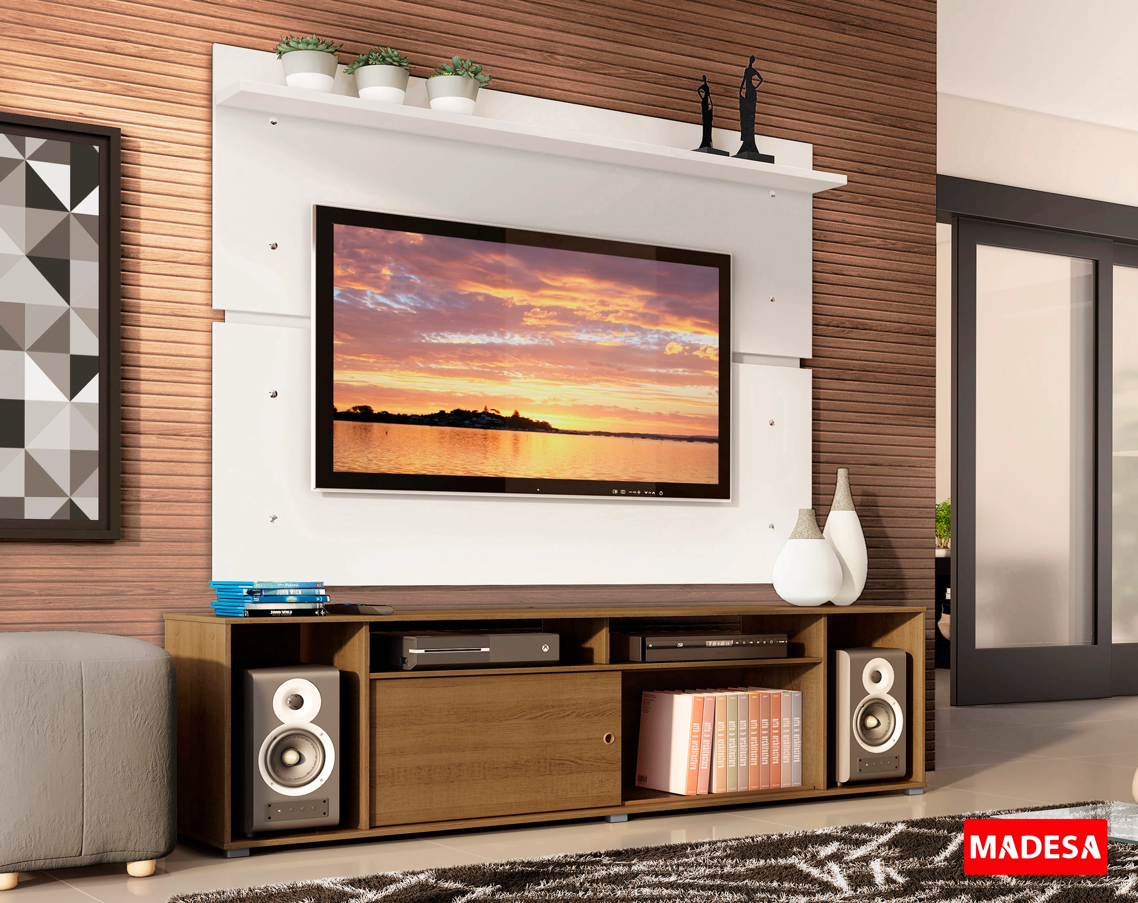 Rack Madesa Cancun con Panel para TV hasta 65 Pulgadas Marrón/Blanco - Image 10