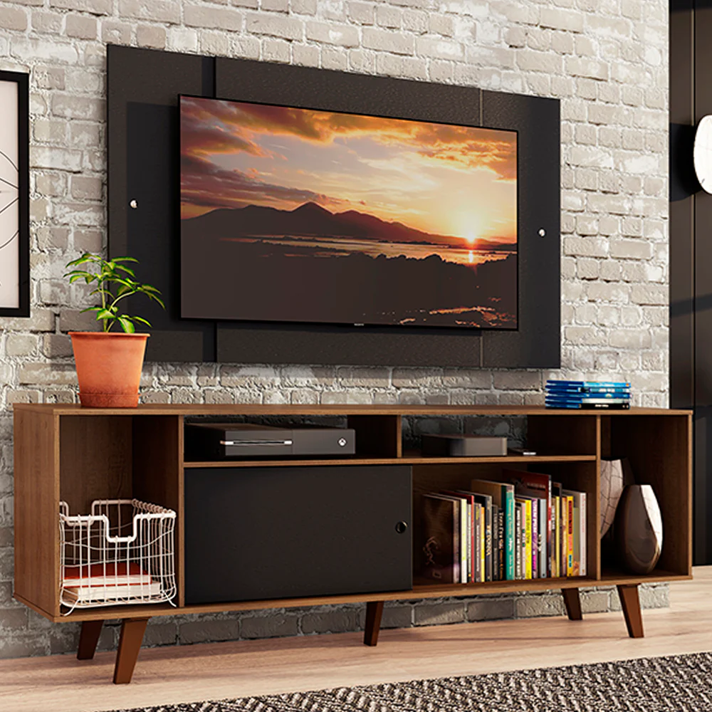 Rack Madesa Cancun con Patas y Panel para TV hasta 58 Pulgadas Negro/Marrón