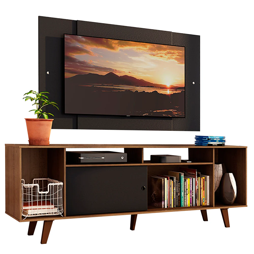Rack Madesa Cancun con Patas y Panel para TV hasta 58 Pulgadas Negro/Marrón - Image 3