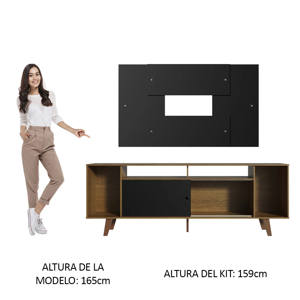 Rack Madesa Cancun con Patas y Panel para TV hasta 58 Pulgadas Negro/Marrón - Image 4