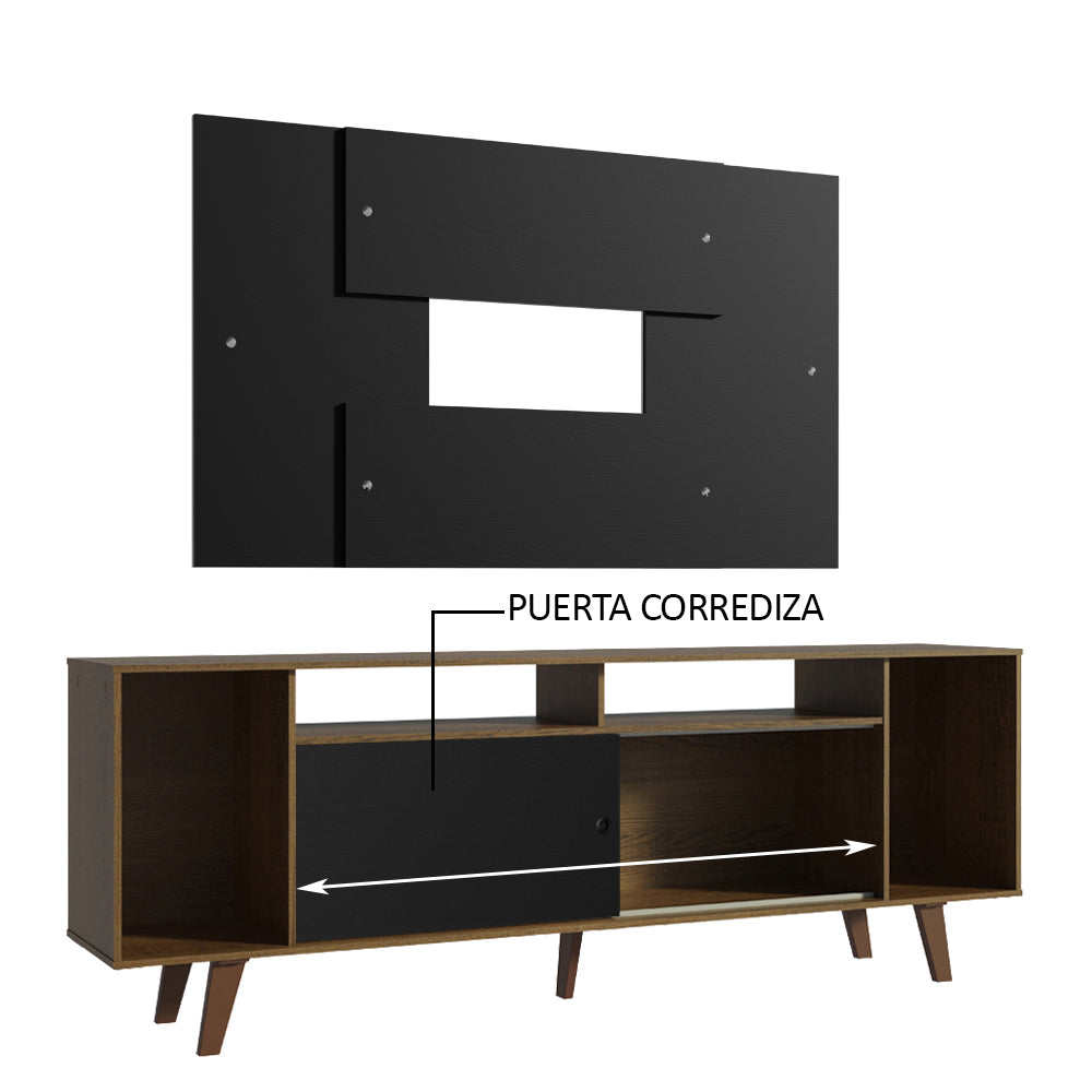 Rack Madesa Cancun con Patas y Panel para TV hasta 58 Pulgadas Negro/Marrón - Image 6