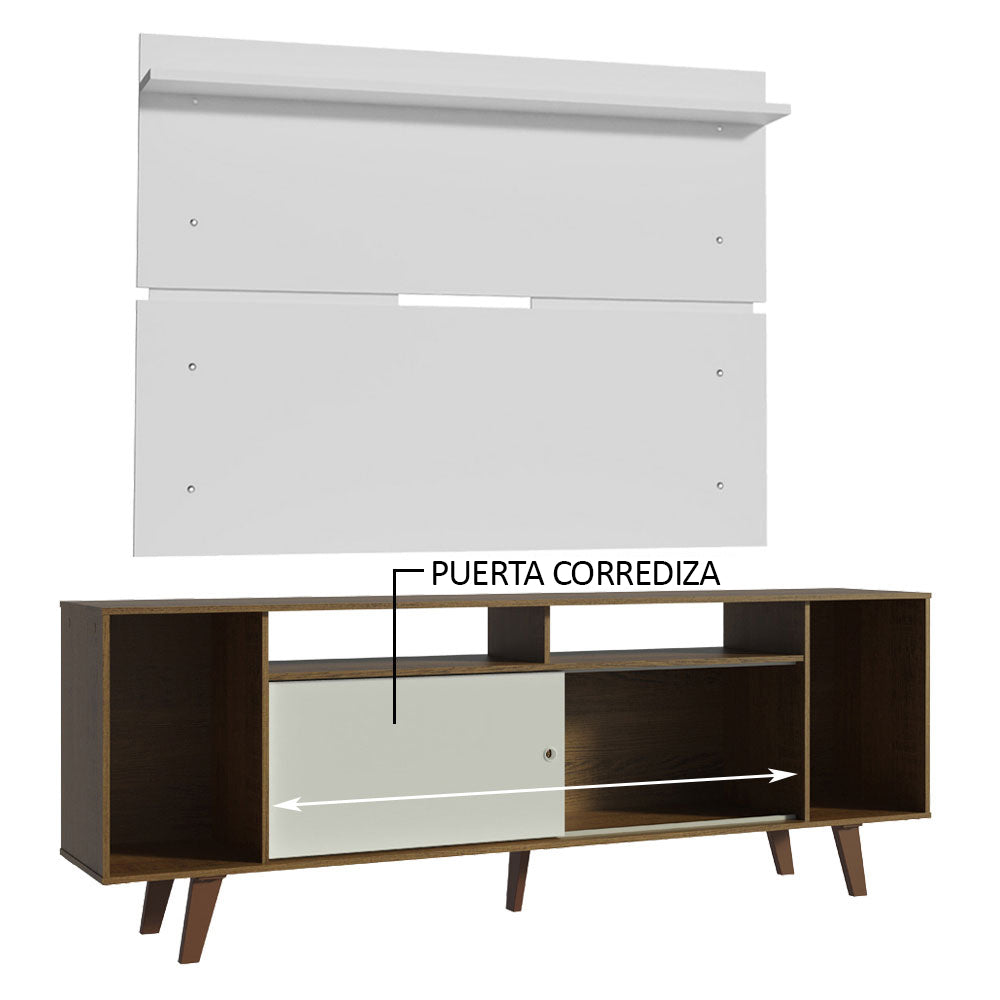Rack Madesa Cancun con Patas y Panel para TV hasta 65 Pulgadas Marrón/Blanco - Image 6