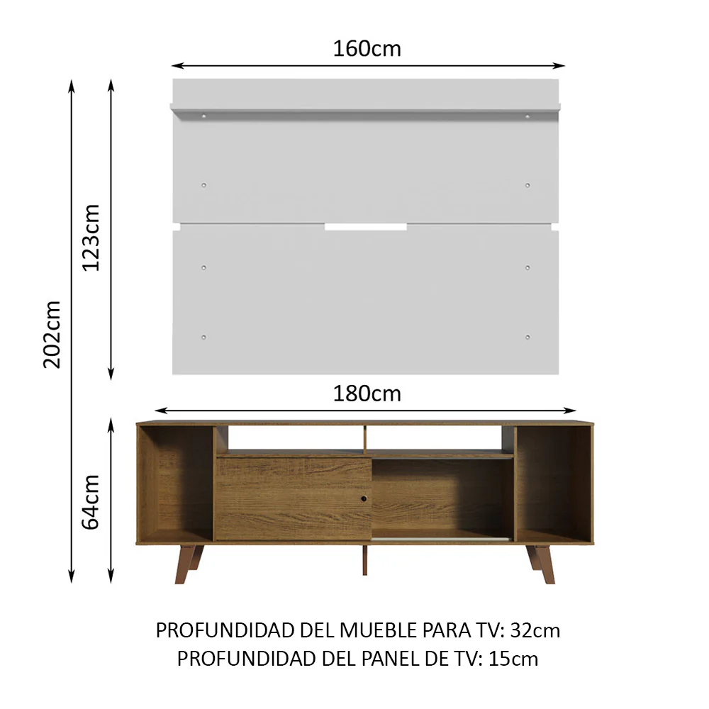 Rack Madesa Cancun con Patas y Panel para TV hasta 65 Pulgadas Marrón/Blanco - Image 2