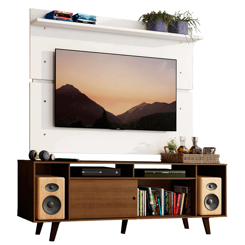 Rack Madesa Cancun con Patas y Panel para TV hasta 65 Pulgadas Marrón/Blanco - Image 3