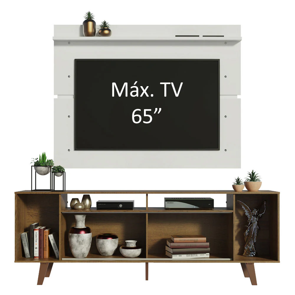 Rack Madesa Cancun con Patas y Panel para TV hasta 65 Pulgadas Marrón/Blanco - Image 5