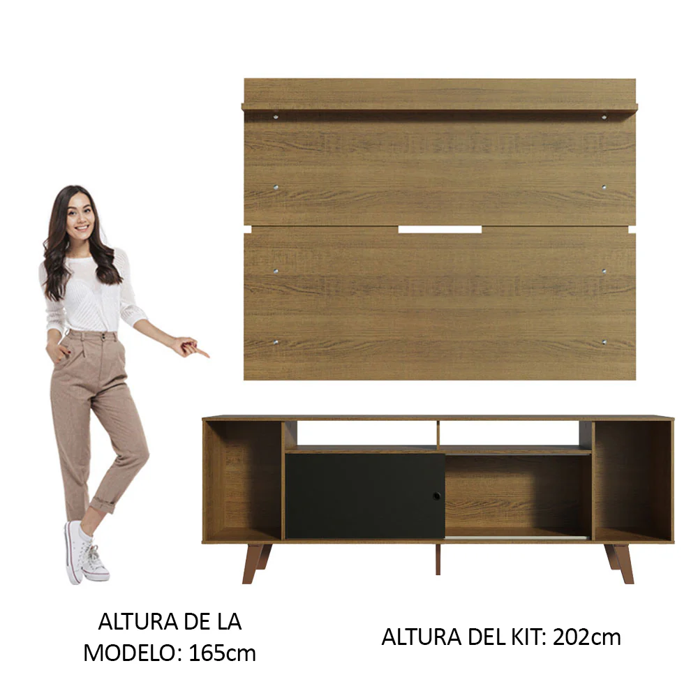 Rack Madesa Cancun con Patas y Panel para TV hasta 65 Pulgadas Marrón/Negro - Image 4