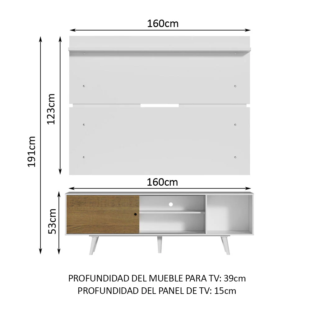 Rack Madesa Dubai con Panel para TV hasta 65 Pulgadas con Patas Blanco/Marrón - Image 2