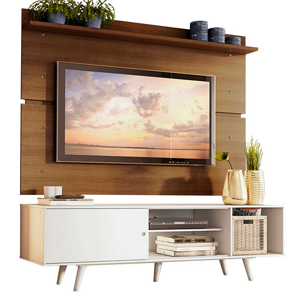Rack Madesa Dubai con Panel para TV hasta 65 Pulgadas con Patas Blanco/Marrón - Image 3