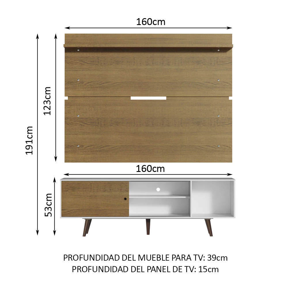 Rack Madesa Dubai con Panel para TV hasta 65 Pulgadas con Patas Blanco/Marrón - Image 2