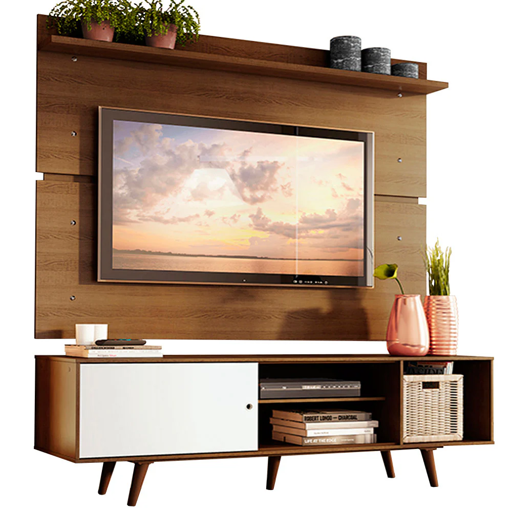 Rack Madesa Dubai con Panel para TV hasta 65 Pulgadas con Patas Marrón/Blanco - Image 3