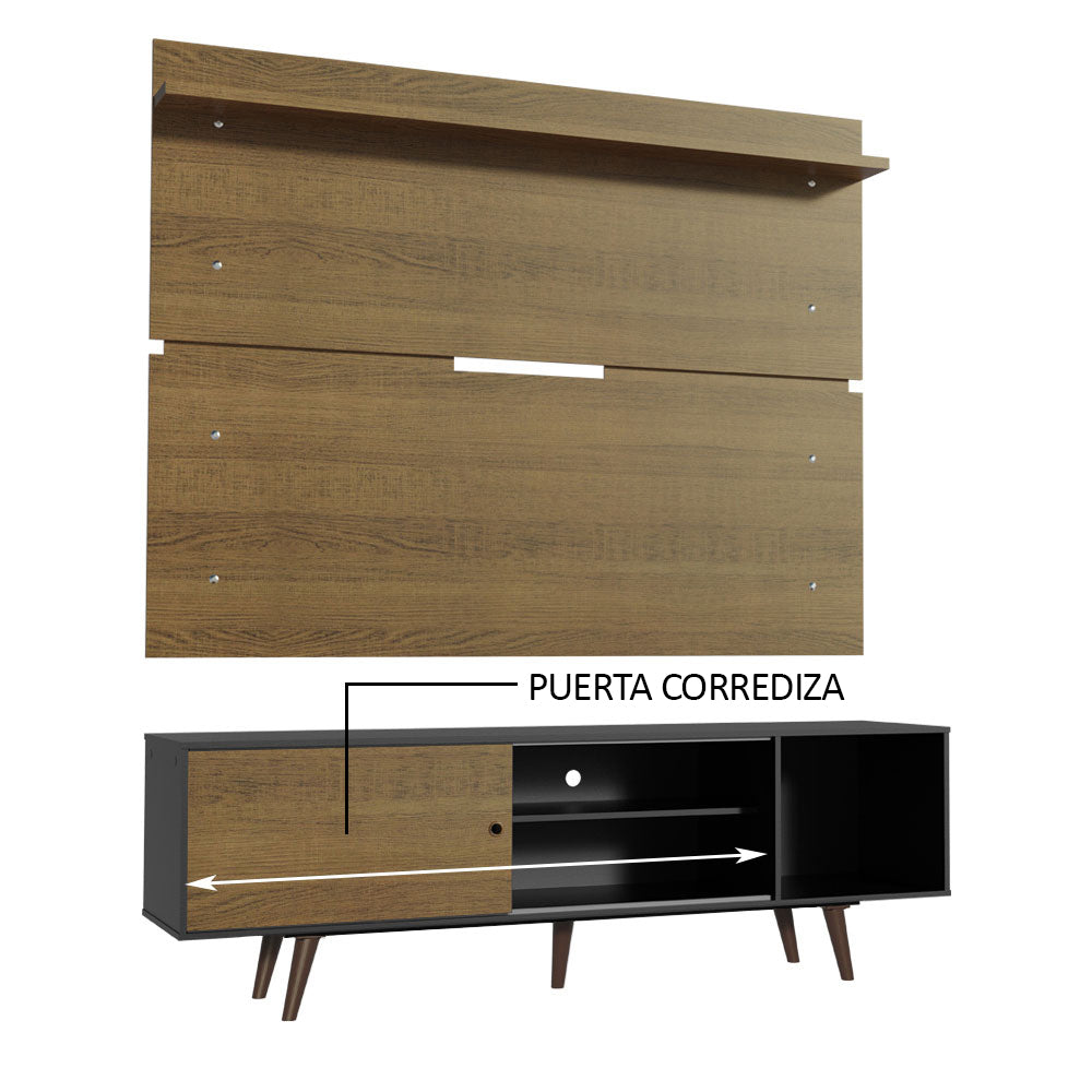 Rack Madesa Dubai con Panel para TV hasta 65 Pulgadas con Patas Negro/Marrón - Image 6