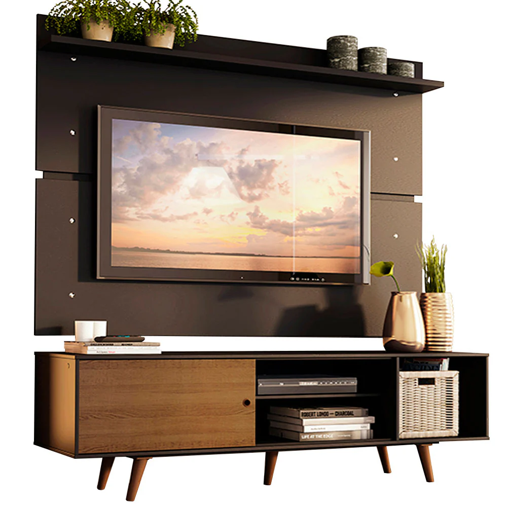 Rack Madesa Dubai con Panel para TV hasta 65 Pulgadas con Patas Negro/Marrón - Image 3