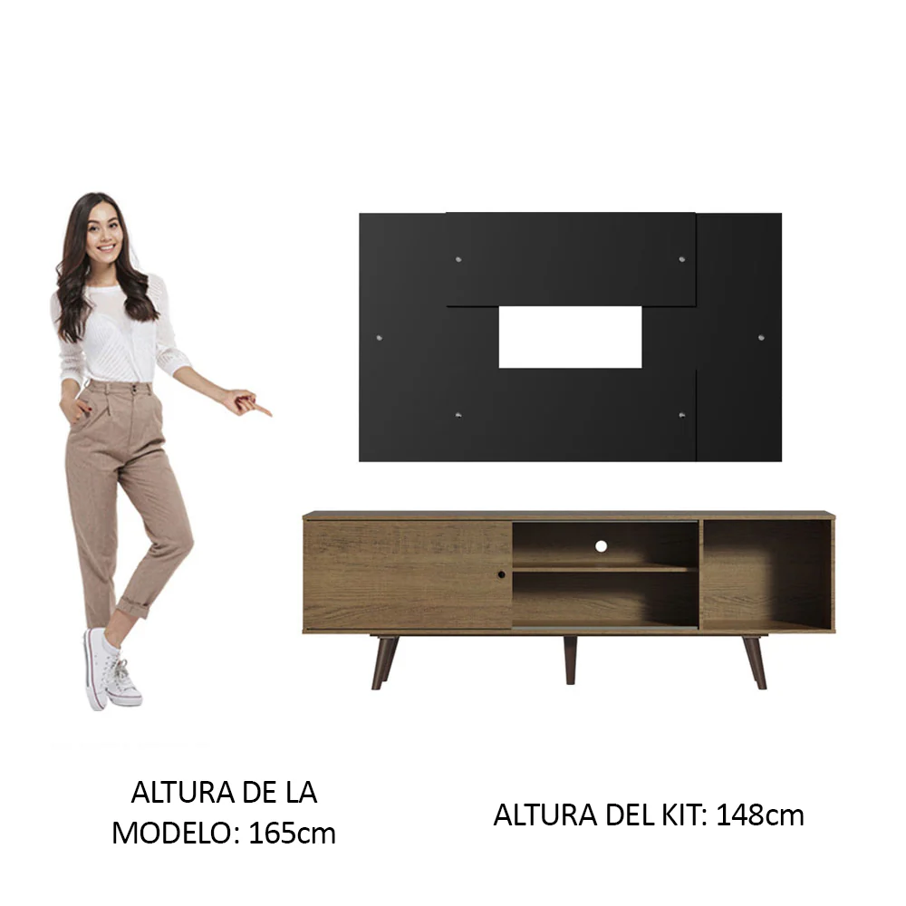 Rack Madesa Dubai con Patas y Panel para TV hasta 58 Pulgadas Marrón/Negro - Image 4