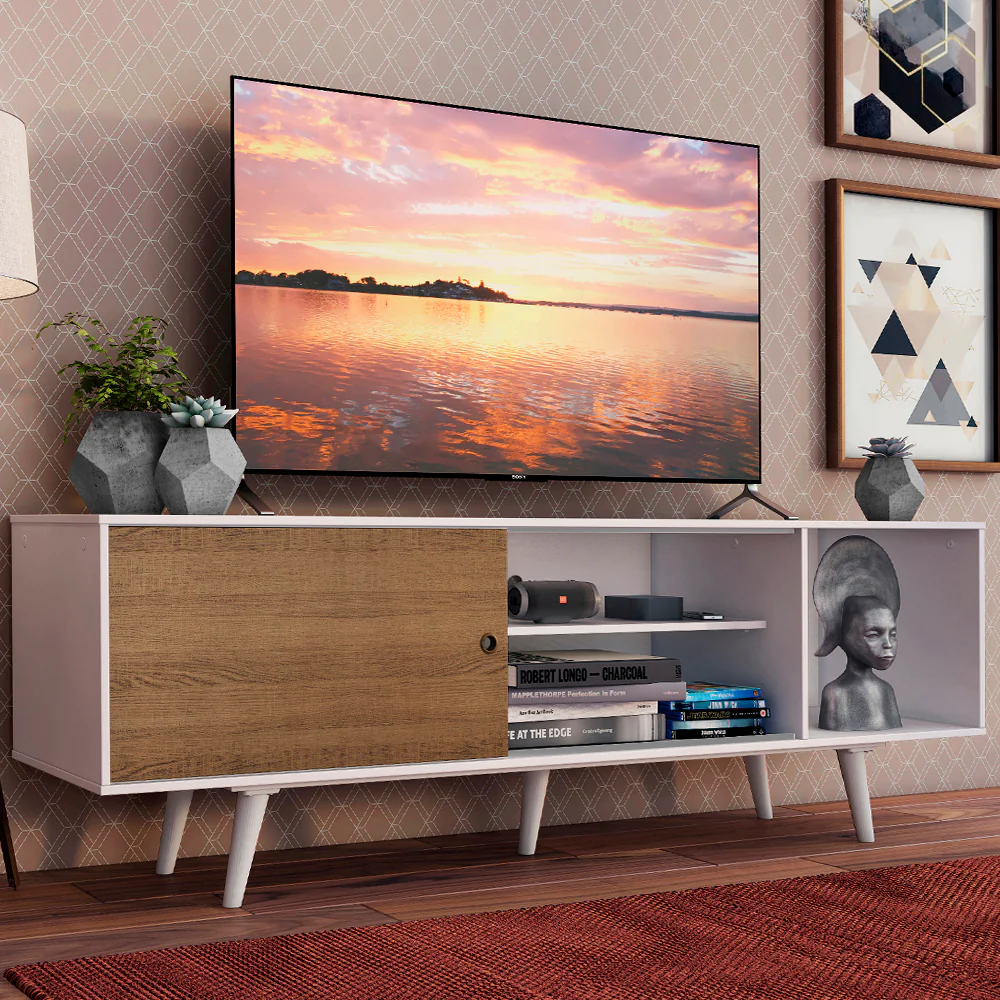 Rack Madesa Dubai para TV hasta 65 Pulgadas con Patas Blanco/Marrón 9B09