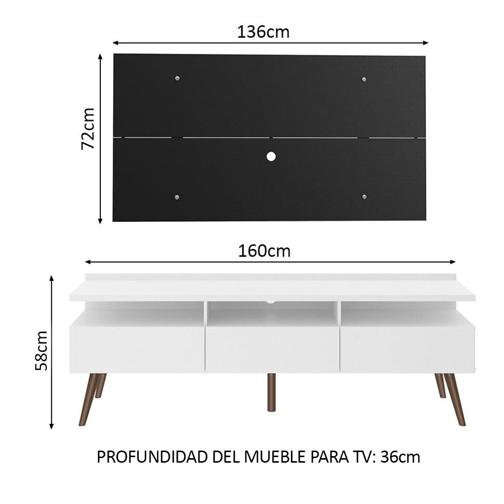 Rack Madesa Londres con Panel para TV hasta 55 Pulgadas Blanco/Negro - Image 2