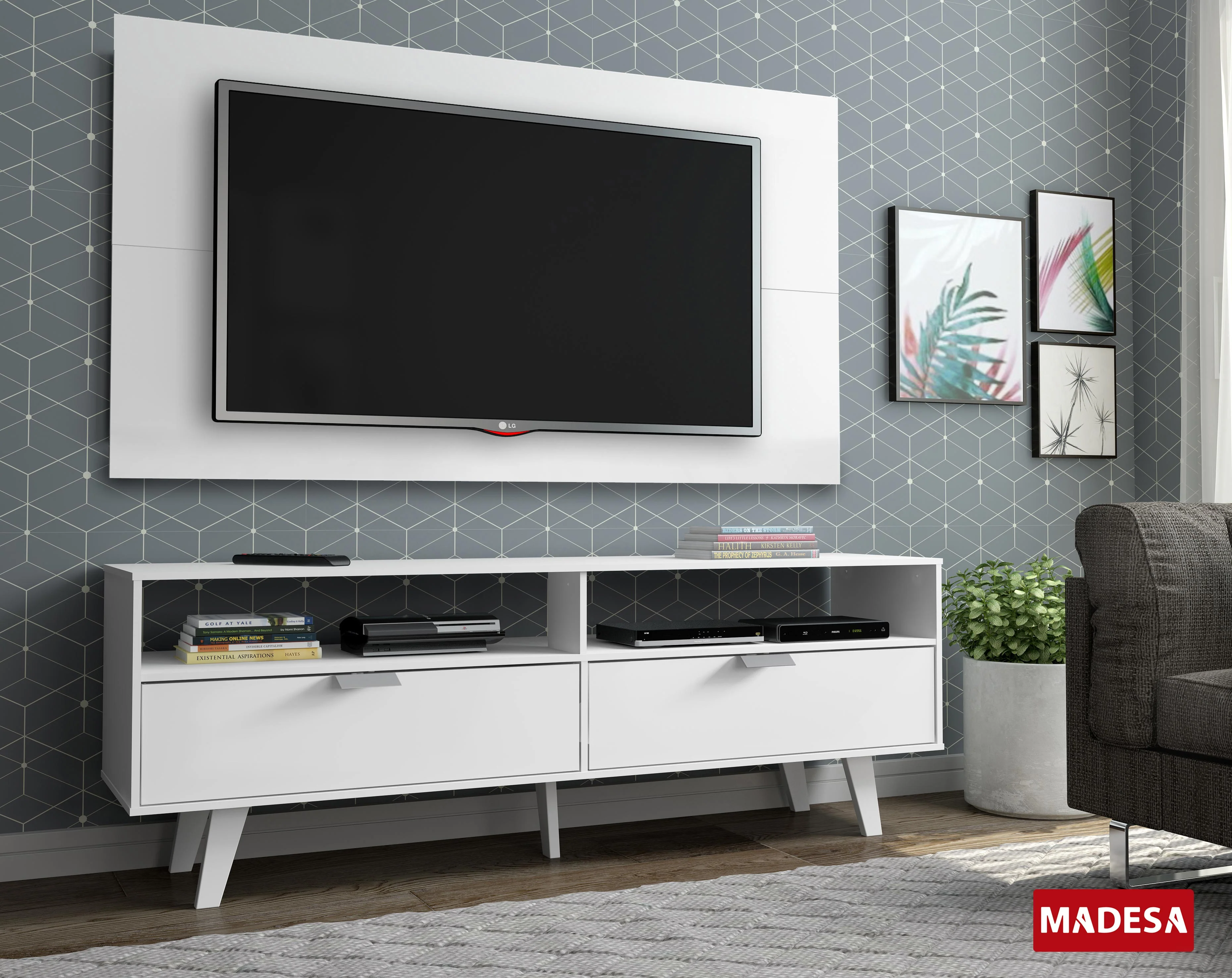 Rack Madesa Oslo con Panel para TV hasta 55 Pulgadas 2 Puetas Blanco - Image 10