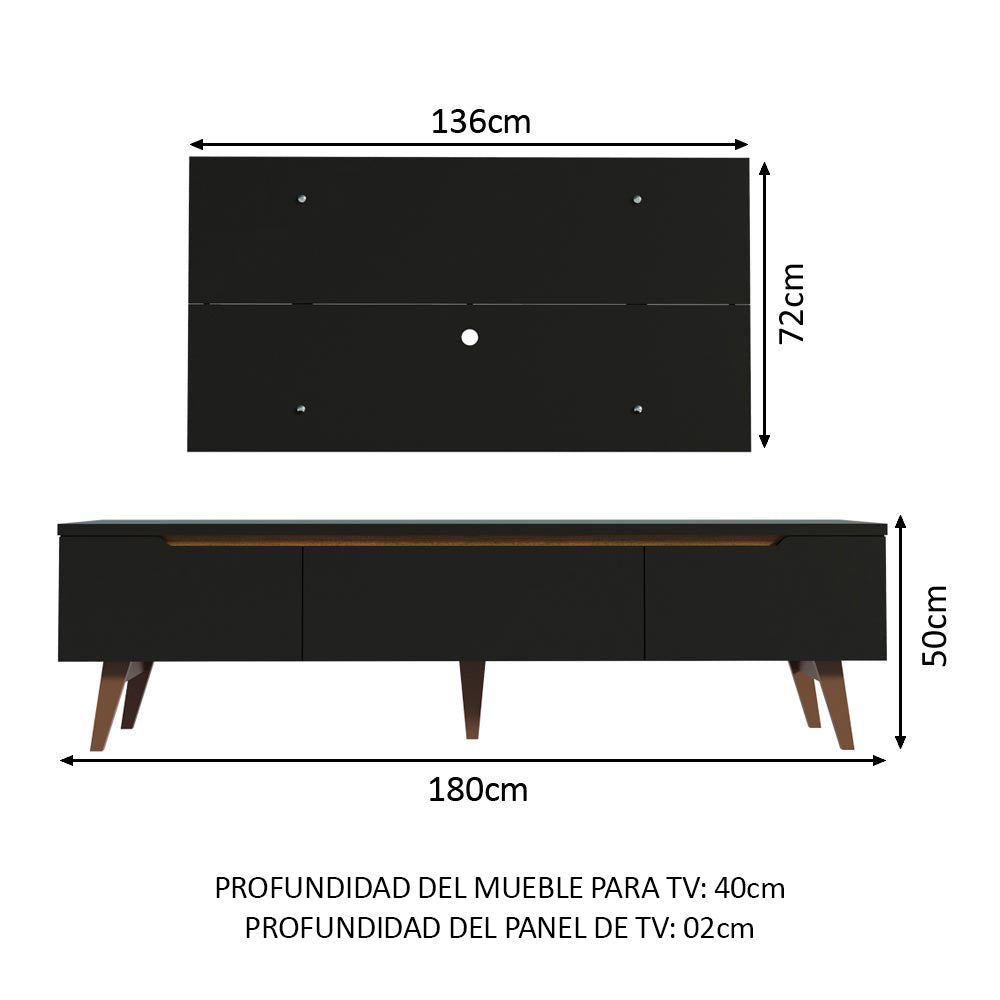 Rack Madesa Reims con Panel para TV hasta 55 Pulgadas 2 Puetas y 1 Cajón Negro - Image 2